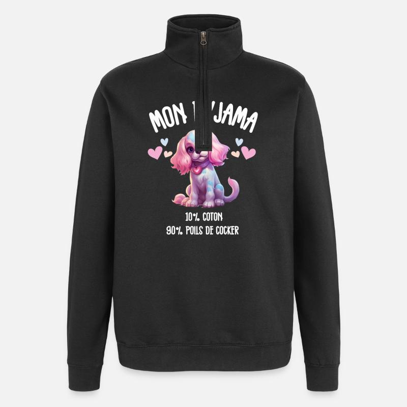 Pyjama Chien Cocker Drôle - Sweat à zip 1/4 - noir