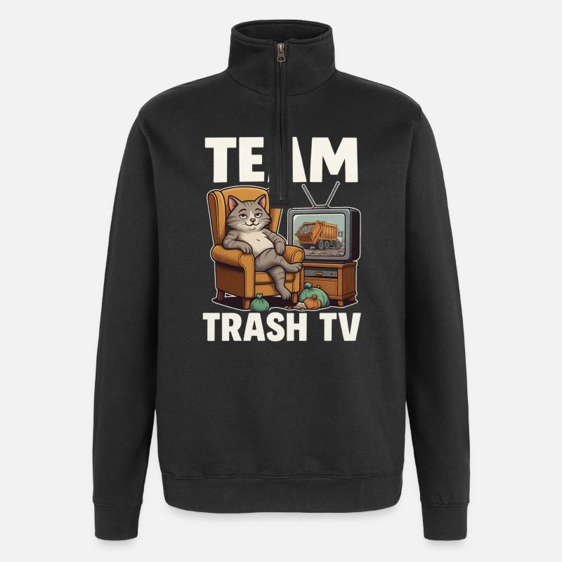 Team Trash TV Cat - Quarter-Zip Sweatshirt - black