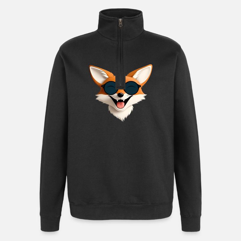 Fröhlicher Fuchs mit Sonnenbrille - Quarter-Zip-Sweatshirt - Schwarz