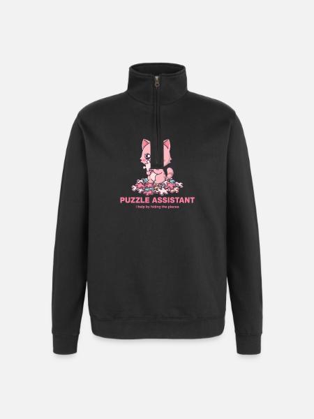 Puzzle Assistand Cat Quote - Quarter-Zip Sweatshirt - black