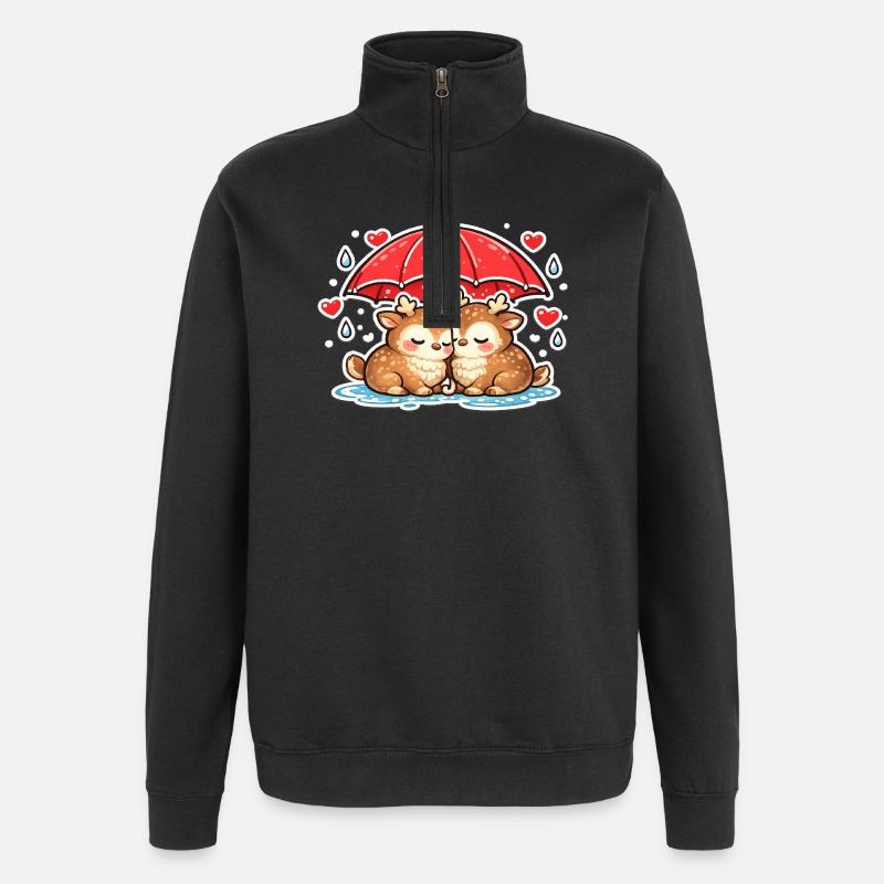 Two deer under umbrella - Quarter-Zip Sweatshirt - black