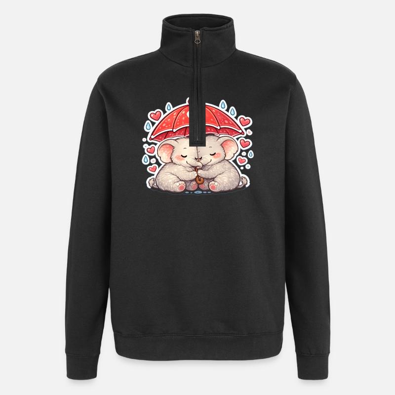 Éléphants câlins Pluie Amour - Sweat à zip 1/4 - noir