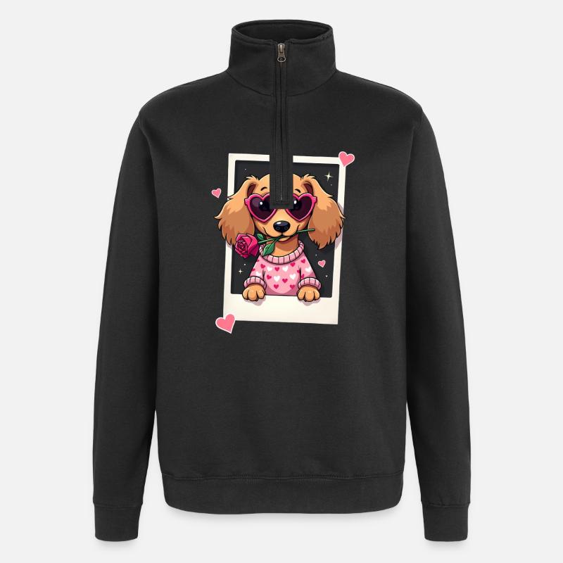 Dackel teckel teckel tekel - Sweat à zip 1/4 - noir