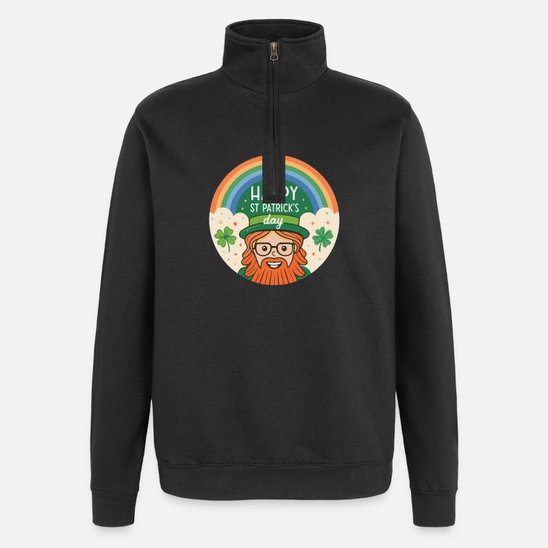 Leprechaun Arc-en-ciel Saint Patrick - Sweat à zip 1/4 - noir