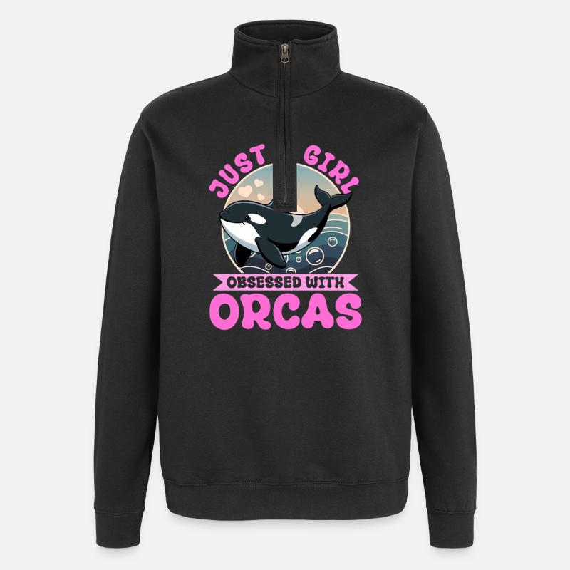 Orca drôle - Sweat à zip 1/4 - noir