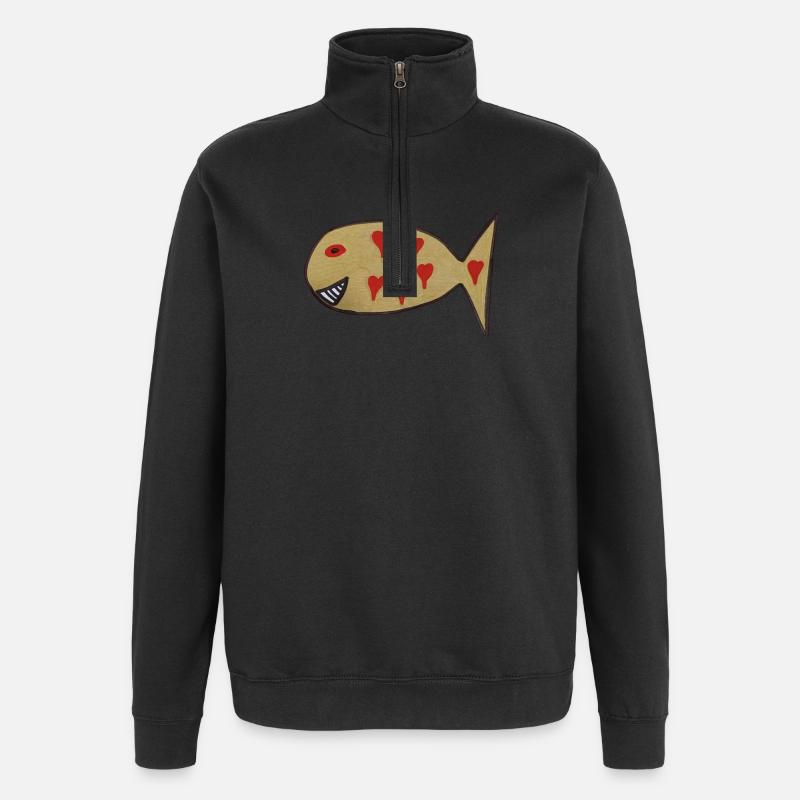 Heart fish with heart pattern - Quarter-Zip Sweatshirt - black