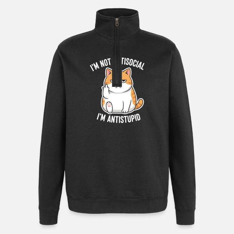 Mürrische Katze Antistupid - Quarter-Zip-Sweatshirt - Schwarz