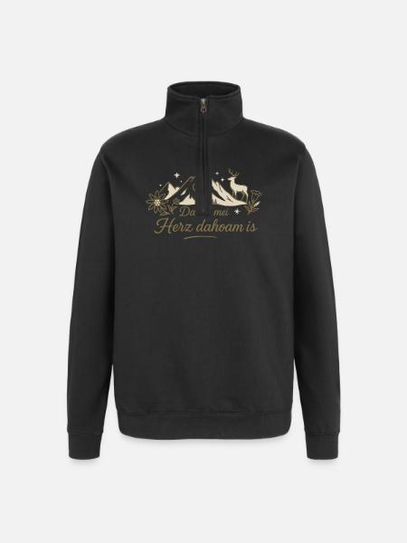 Bergherz Daheim – Alpenliebe - Quarter-Zip-Sweatshirt - Schwarz