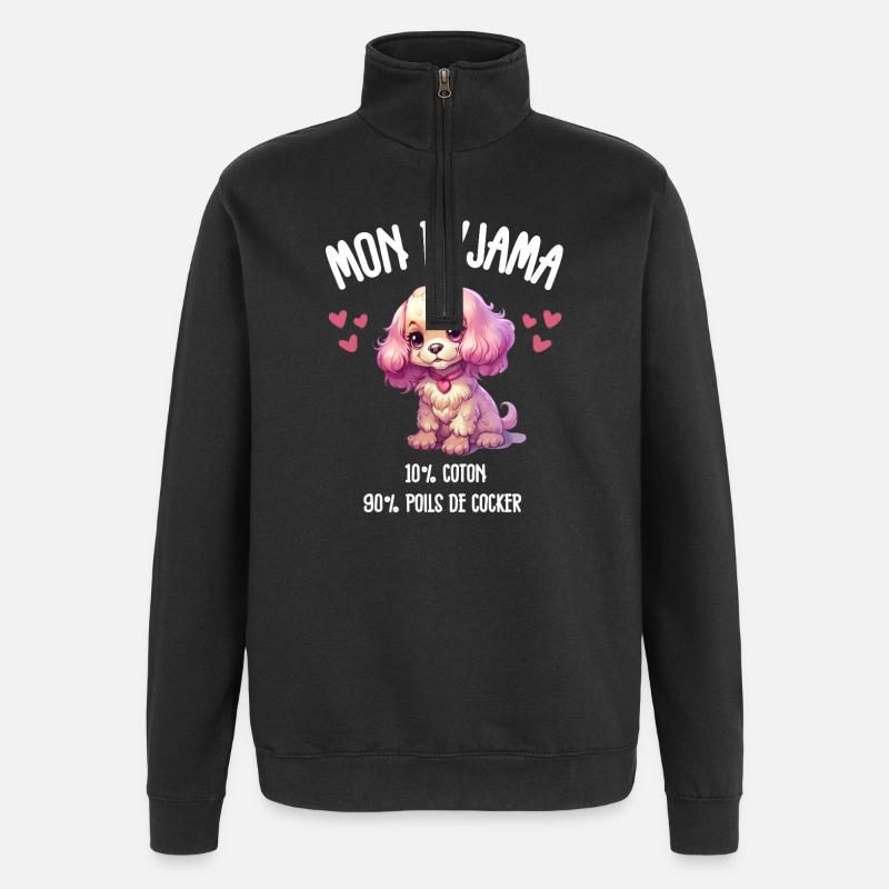 Pyjama Chien Cocker Drôle - Sweat à zip 1/4 - noir