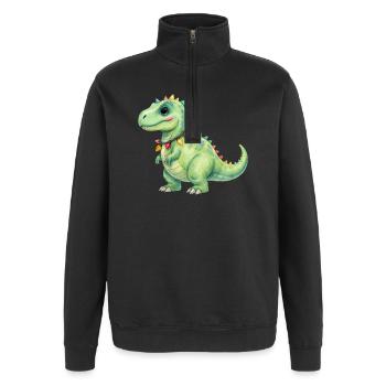 Bunter Dino mit Lichterkette - Quarter-Zip-Sweatshirt - Schwarz - Vorne - AI Model Female 172 light (172cm) & AI Model Male 178 dark (178cm)