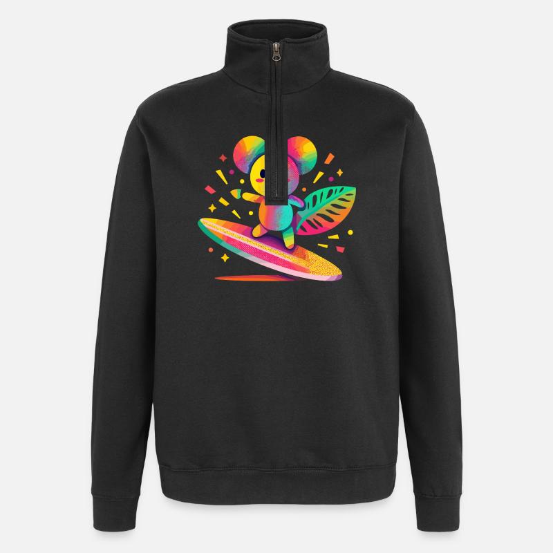 Bunter Bär surft auf Surfbrett - Quarter-Zip-Sweatshirt - Schwarz