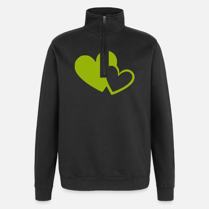 Cœur vert motif de cœurs verts - Sweat à zip 1/4 - noir