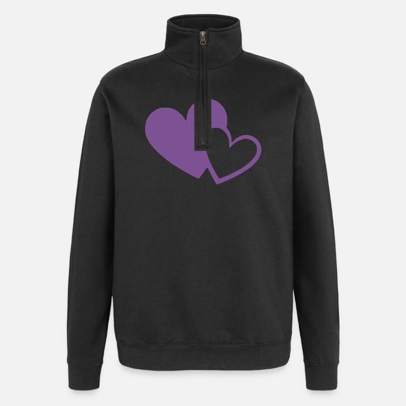 Cœur violet deux cœurs violets cadeau - Sweat à zip 1/4 - noir