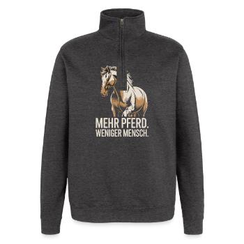 More Horse Less Man Saying for Riders - Quarter-Zip Sweatshirt - charcoal grey - Front - AI Model Female 172 light (172cm) & AI Model Male 178 dark (178cm)