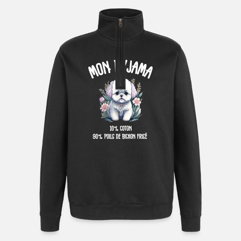 Pyjama Drôle Chien Bichon - Sweat à zip 1/4 - noir