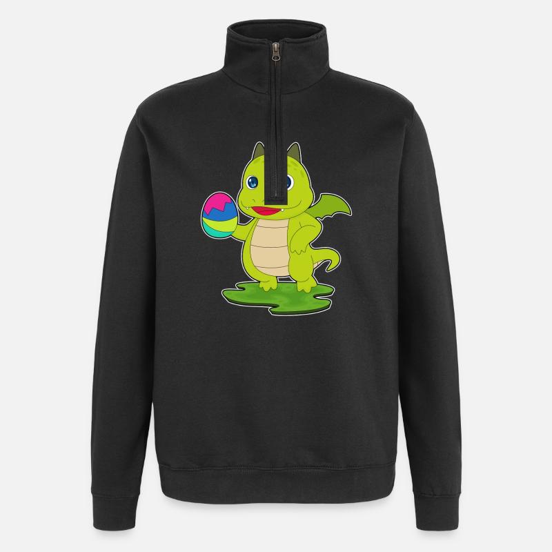 Drache Ostern Osterei - Quarter-Zip-Sweatshirt - Schwarz