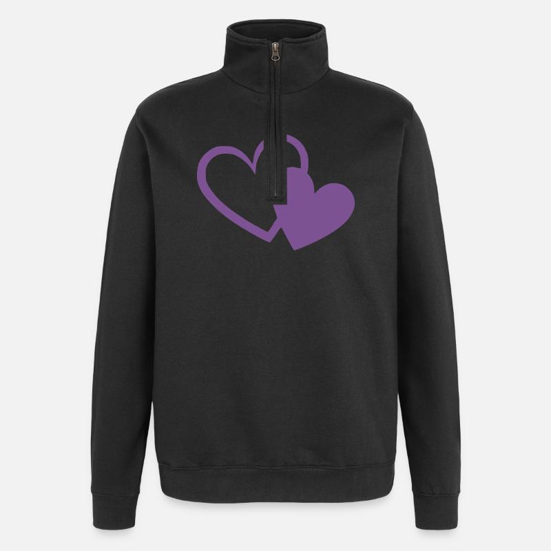 Cœur violet deux cœurs violets cadeau - Sweat à zip 1/4 - noir
