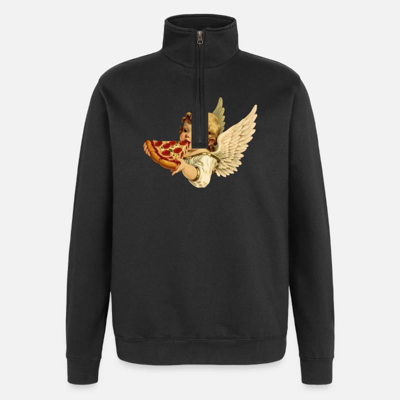 Pizza Cherub – Engelchen mit Pepperoni - Quarter-Zip-Sweatshirt - Schwarz
