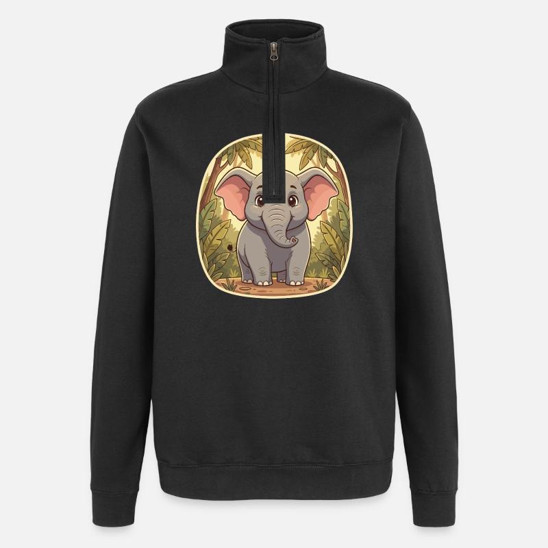 Petit éléphant dans la jungle - Sweat à zip 1/4 - noir