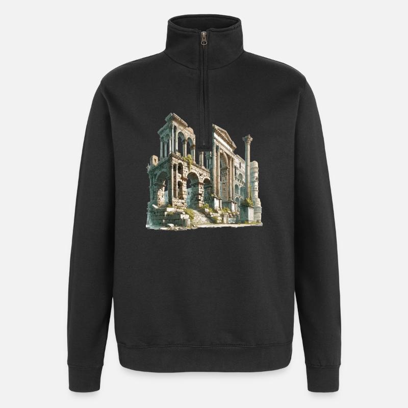Ancient Ruins Architecture Illustration - Quarter-Zip Sweatshirt - black