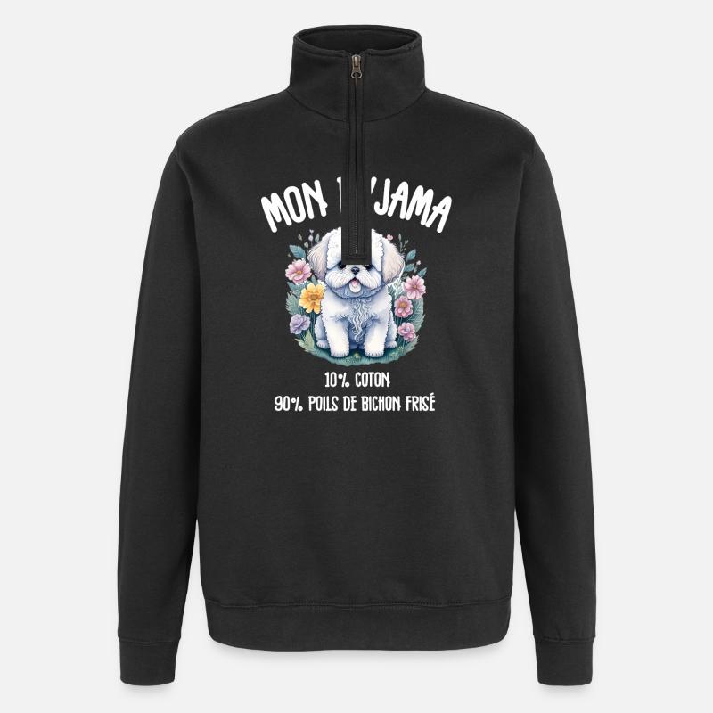 Pyjama Drôle Chien Bichon - Sweat à zip 1/4 - noir