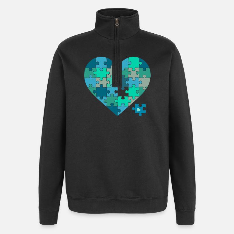 Puzzleherz Blaugrün - Quarter-Zip-Sweatshirt - Schwarz