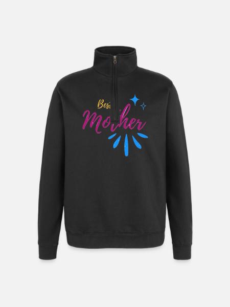 Best Mother Font with Spark Speckle - Quarter-Zip Sweatshirt - black