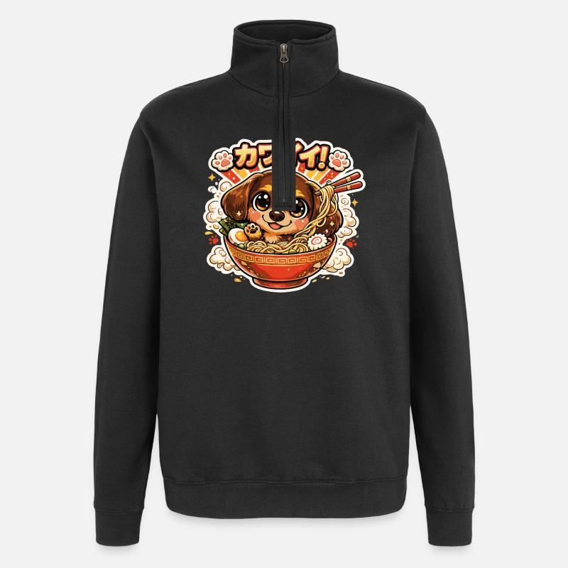 Kawaii Ramen Dackel - Quarter-Zip-Sweatshirt - Schwarz