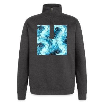 Aqua Marble Pattern Waves - Quarter-Zip Sweatshirt - charcoal grey - Front - AI Model Female 172 light (172cm) & AI Model Male 178 dark (178cm)