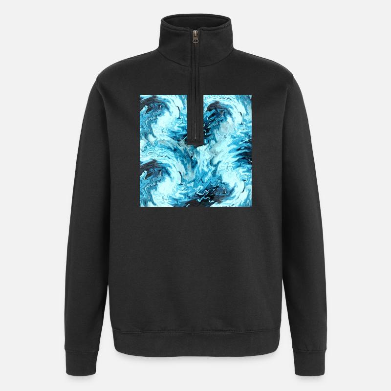 Aqua Marble Pattern Waves - Quarter-Zip Sweatshirt - black