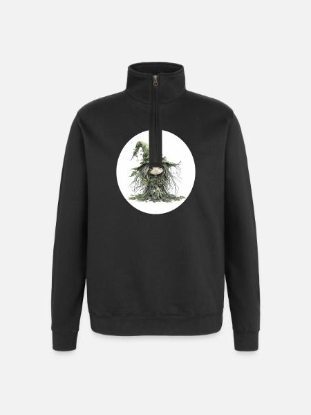 Waldfee Kobold im Blattwald - Quarter-Zip-Sweatshirt - Schwarz