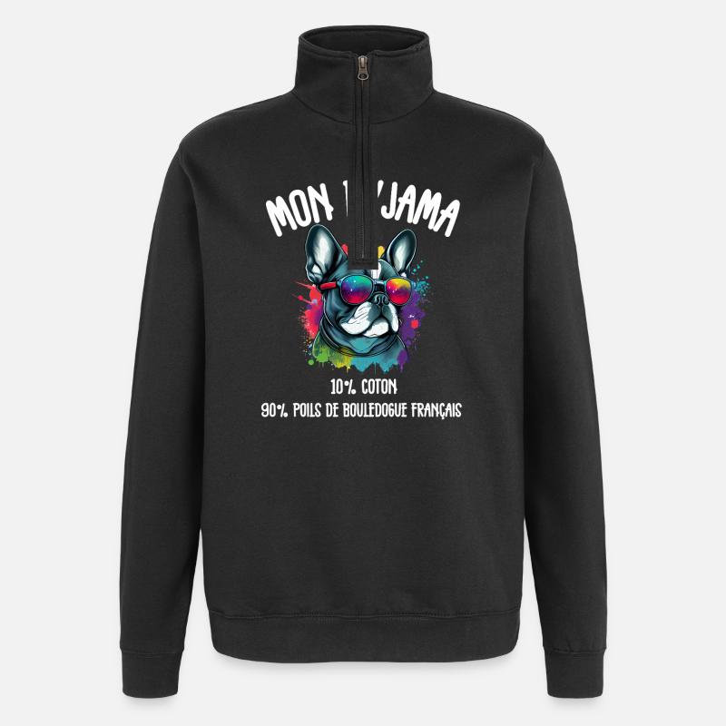 Pyjama Chien Bouledogue Français Humour - Sweat à zip 1/4 - noir