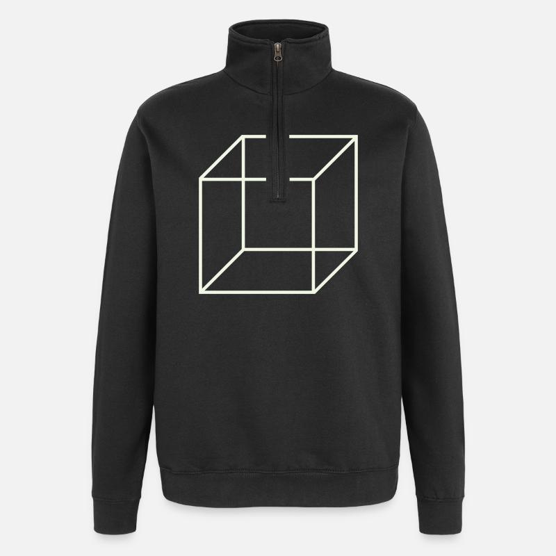 Geometrischer Drahtwürfel - Quarter-Zip-Sweatshirt - Schwarz