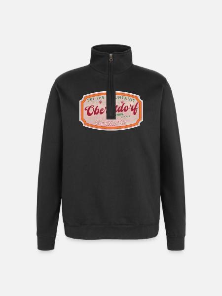 Oberstdorf Bavaria Retro Ski Label - Quarter-Zip Sweatshirt - black