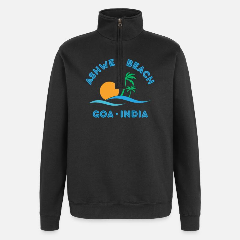 Ashwem Beach Goa Sunset Palm - Quarter-Zip Sweatshirt - black