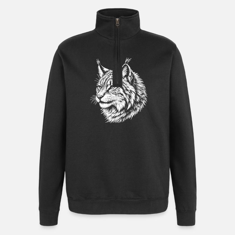Luchs-Kontrastporträt - Quarter-Zip-Sweatshirt - Schwarz