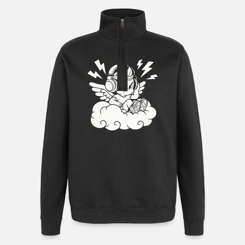 Musik Engel – Cherub mit Kopfhörern - Quarter-Zip-Sweatshirt - Schwarz
