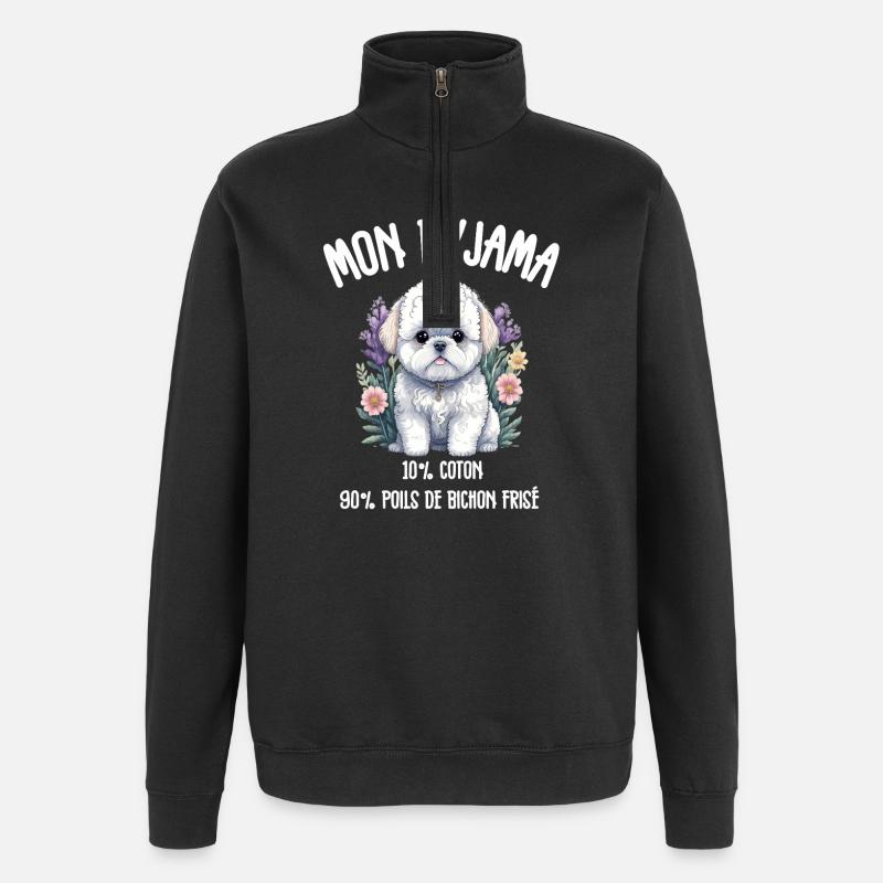 Funny Dog Bichon Pajamas - Quarter-Zip Sweatshirt - black