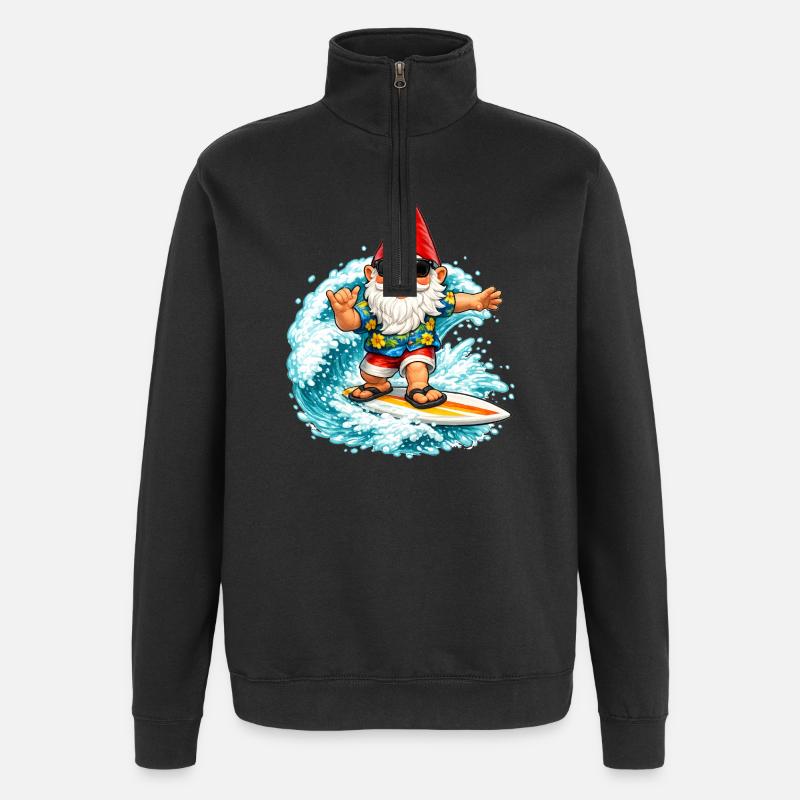 Surfender Gartenzwerg auf der Welle  - Quarter-Zip-Sweatshirt - Schwarz