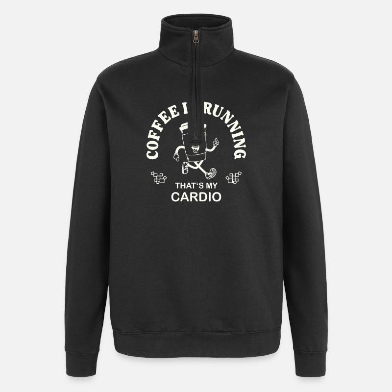 Coffee Is Running – Kaffeetrinker Spruch retro - Quarter-Zip-Sweatshirt - Schwarz