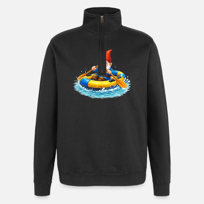 Gartenzwerg im Schlauchboot auf Sommerabenteuer - Quarter-Zip-Sweatshirt - Schwarz