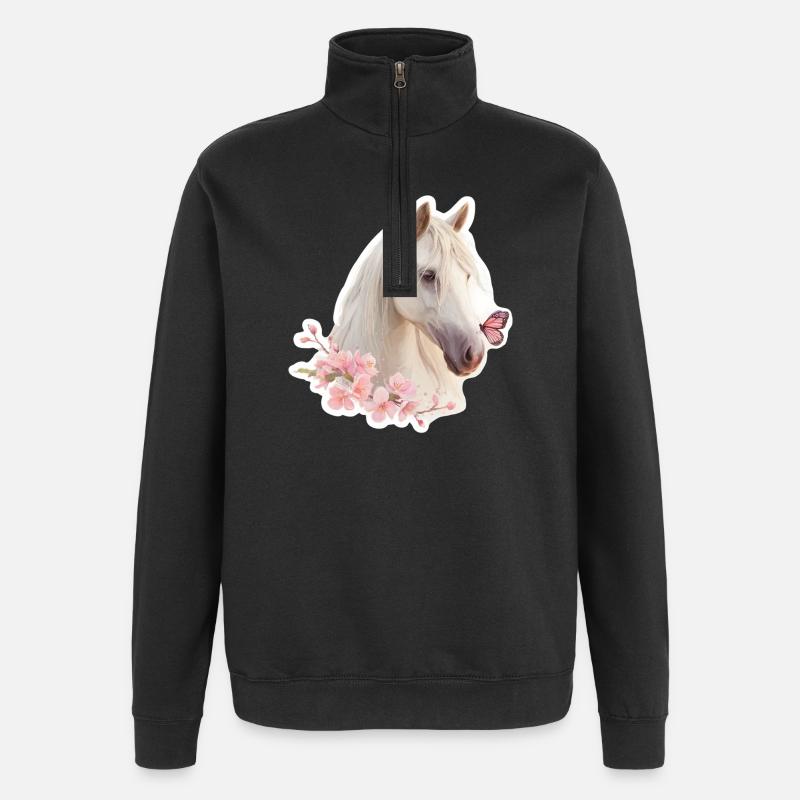 Cheval avec papillon - Sweat à zip 1/4 - noir