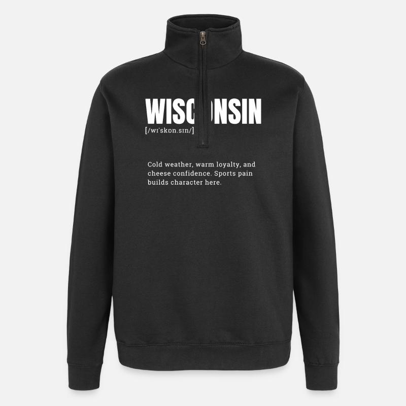 Wisconsin block font style - Quarter-Zip Sweatshirt - black