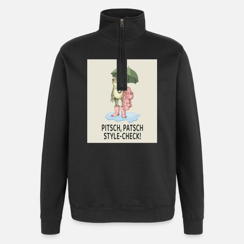 Cool frog in style check - Quarter-Zip Sweatshirt - black