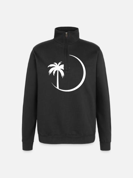Palm tree in circle silhouette - Quarter-Zip Sweatshirt - black