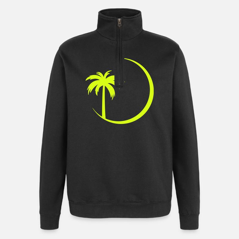 Neon palm tree in a circle - Quarter-Zip Sweatshirt - black