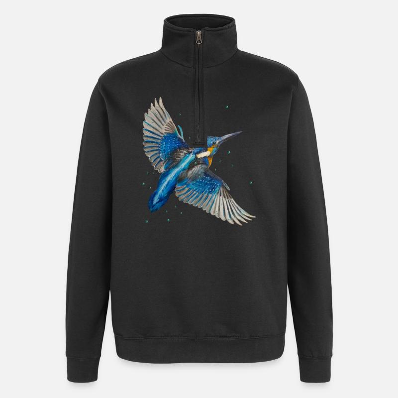 Kingfisher in flight - Quarter-Zip Sweatshirt - black