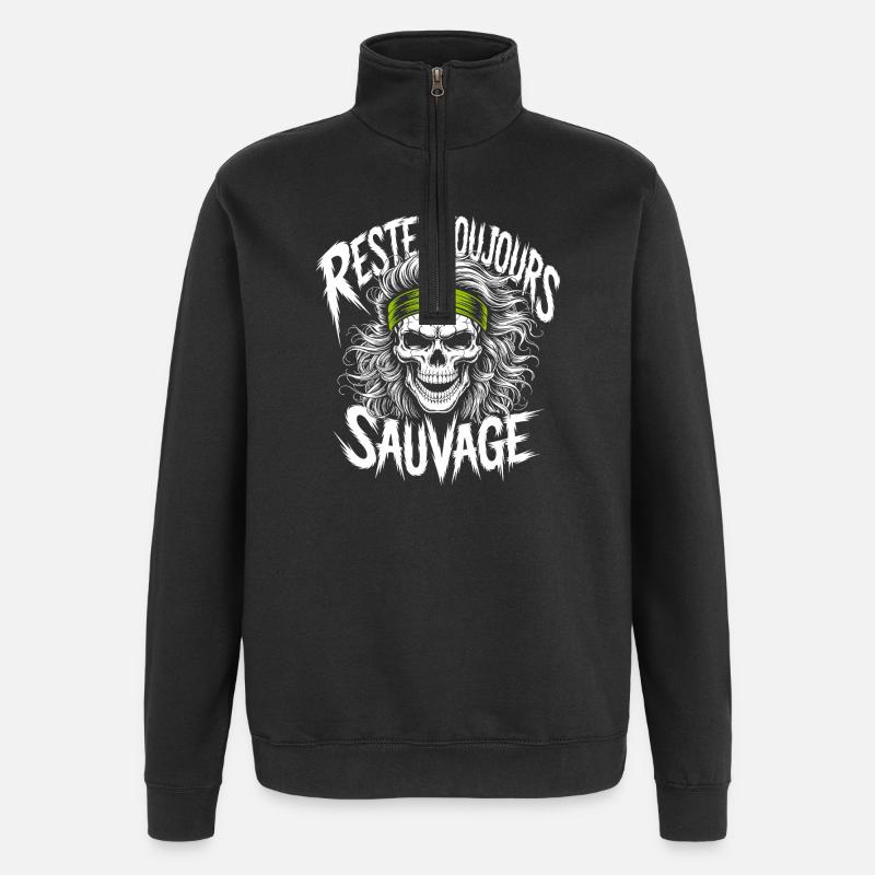 Restez Sauvage Toujours Skull - Quarter-Zip Sweatshirt - black
