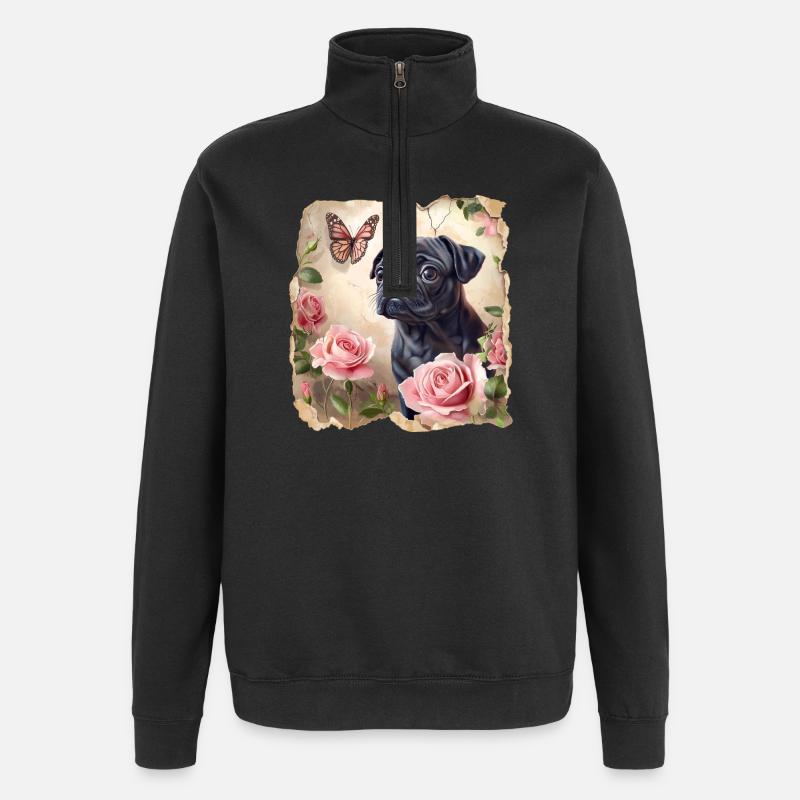 Carlin noir avec papillon - Sweat à zip 1/4 - noir