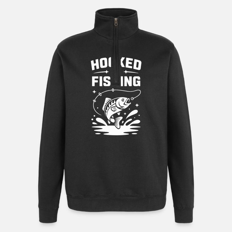 Hooked On Fishing - Angler Spruch - Quarter-Zip Sweatshirt - black